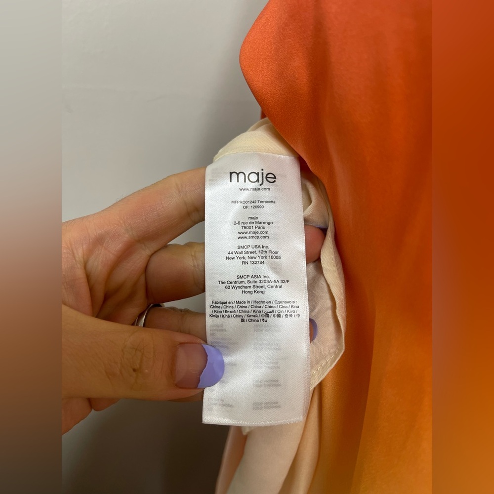 NWT MAJE Resia Ombré TIE-DYE SATIN SCARF DRESS Sz S Fit Flare maxi Party Event - Picture 11 of 14